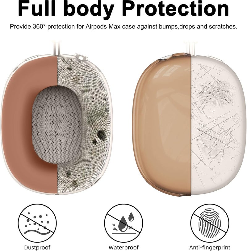 MINDRESY [4 in 1] Silicone Case Cover for AirPods Max, Clear Soft TPU Ear Cups Cover/Ear Pad Case Covers/Headband Covers Transparent Accessories for Apple AirPods Max (2024/2020)(USB-C/Lightning), Dune - Image 3